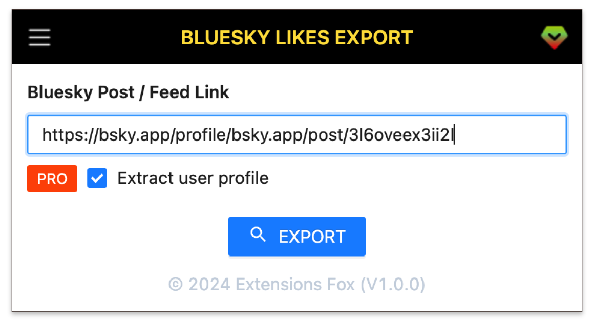 Bluesky Likes Export Tool Screenshot